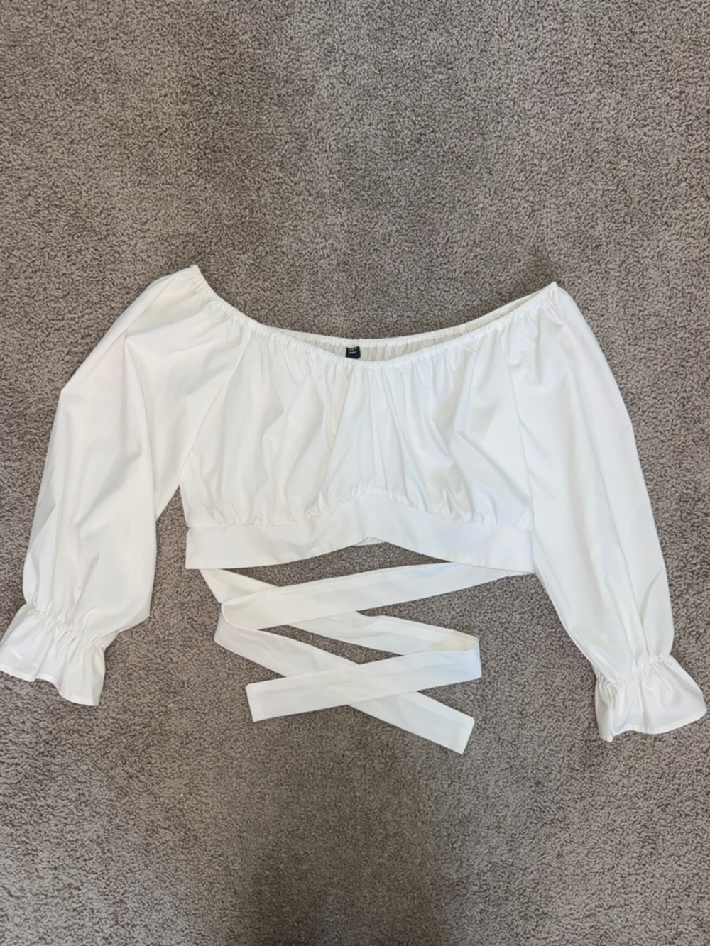 SHEIN White Off-Shoulder Wrap Tie Crop Top